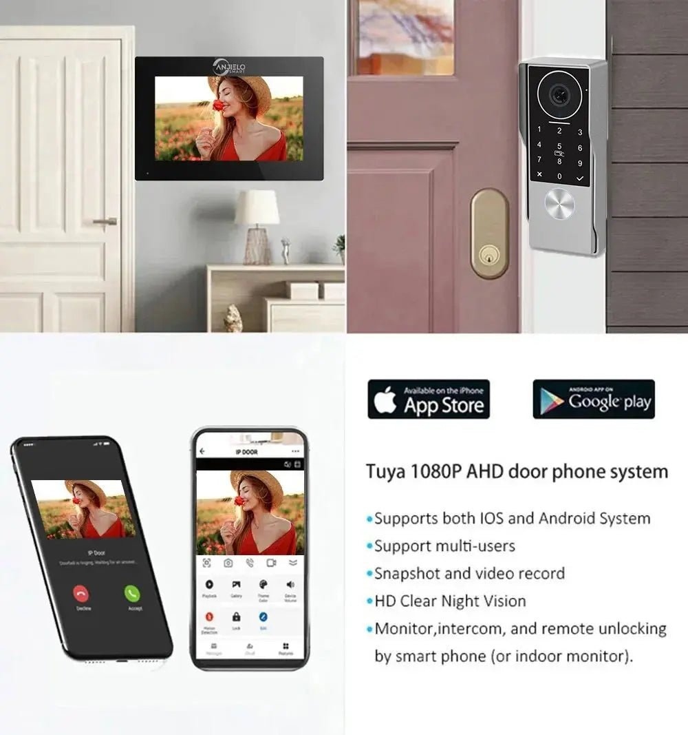 Videocitofono Smart WiFi Anjielo 2 Fili - Monitor Touch 7" IPS 1080P Impermeabile con App TUYA