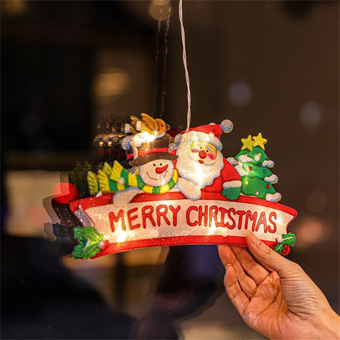 Decorazione Natalizia Luminosa con Ventosa - Pupazzo di Neve e Babbo Natale per Finestre