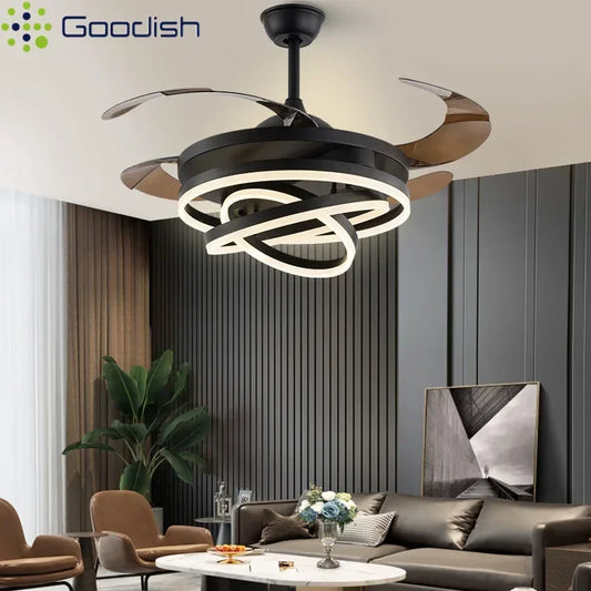 Ventilatore da Soffitto LED Nordico Minimalista - Design Moderno con Luce, Potente e Silenzioso per Soggiorno e Camera da Letto