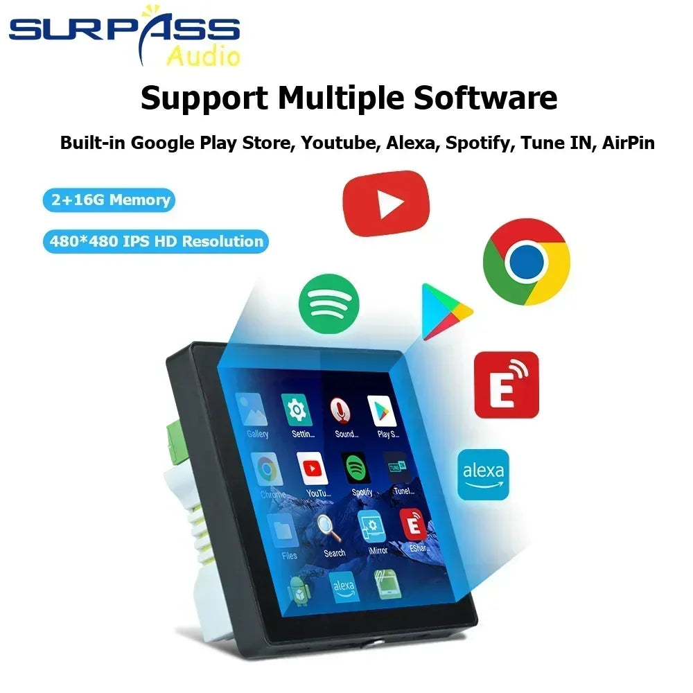 Amplificatore Home Theater WiFi Bluetooth Android 10.0 - Touch Screen 4", Controllo Vocale, 4 Canali