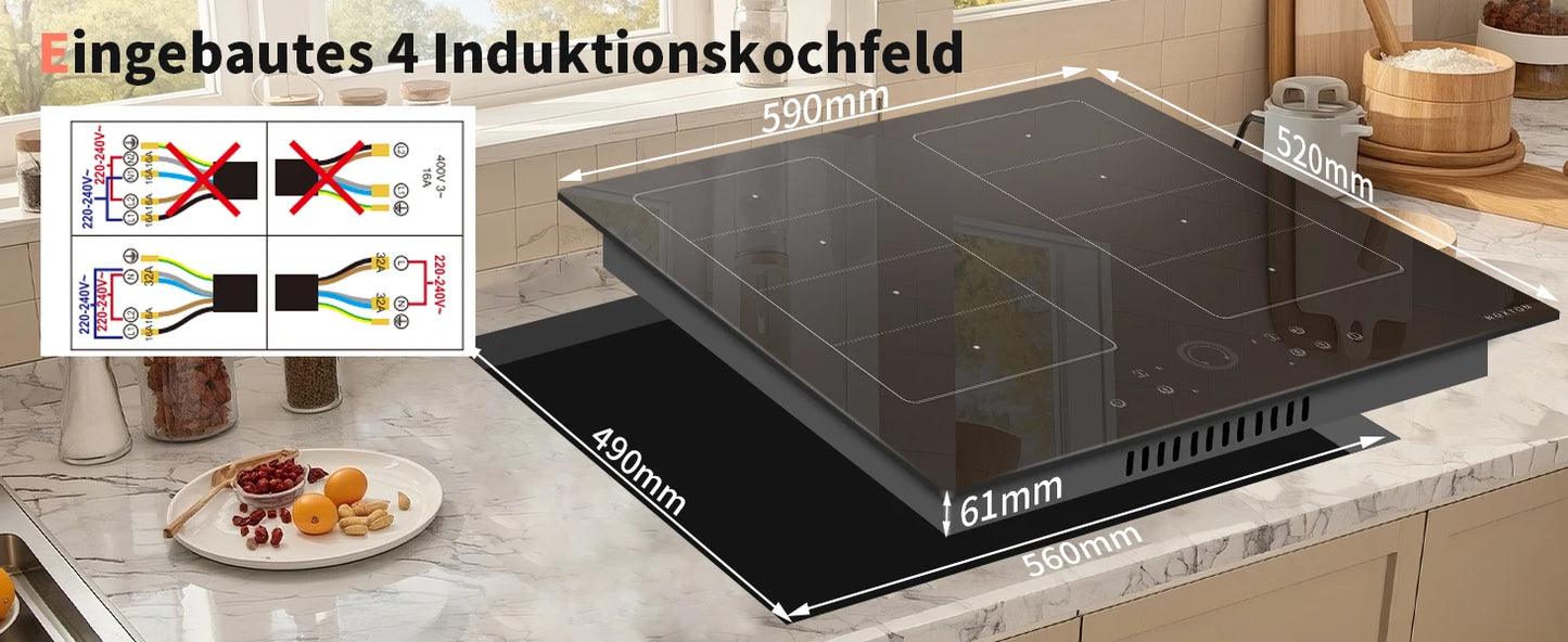 Piano Cottura a Induzione NOXTON 60cm 4 Zone con Booster e Timer