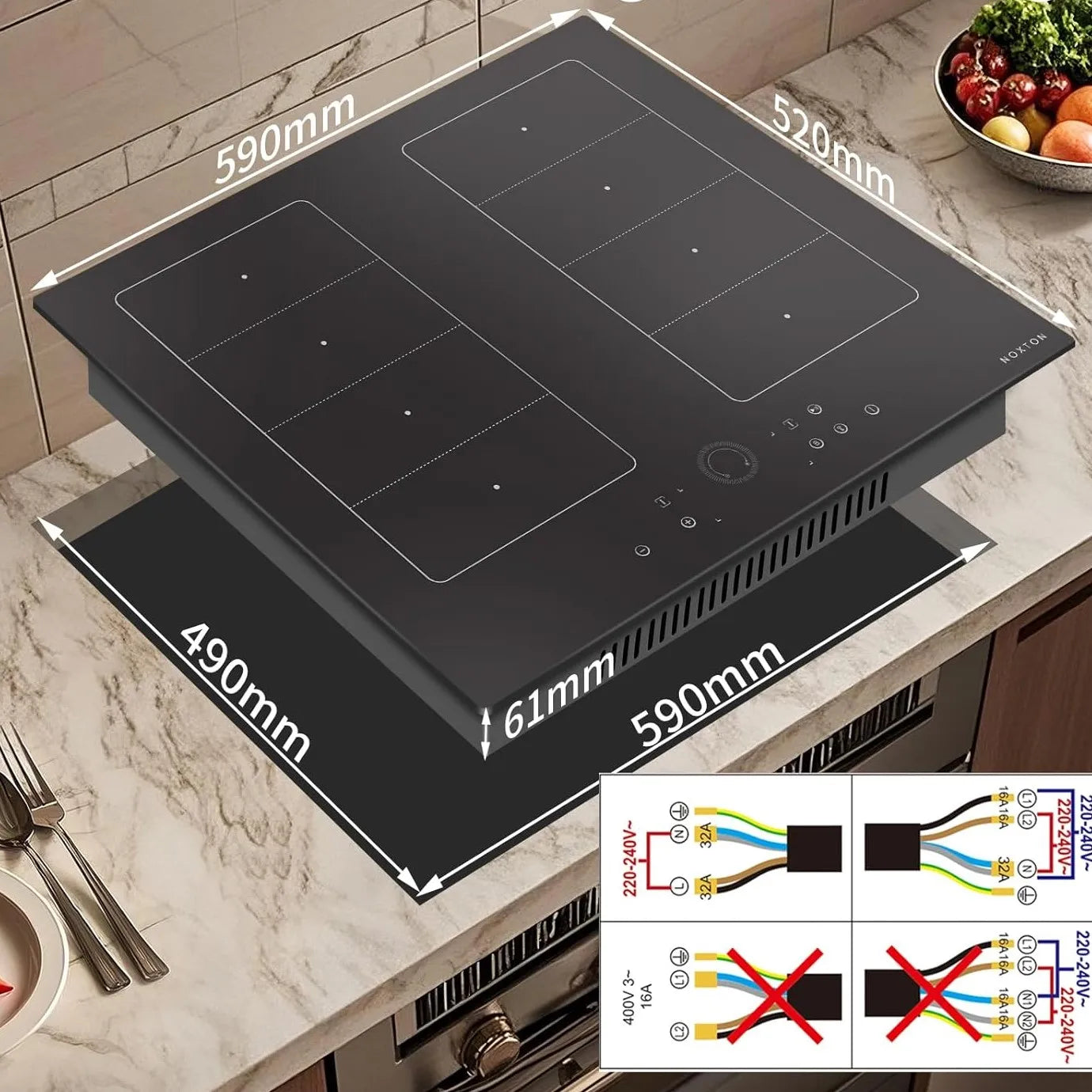 Piano Cottura a Induzione NOXTON 60cm 4 Zone con Booster e Timer