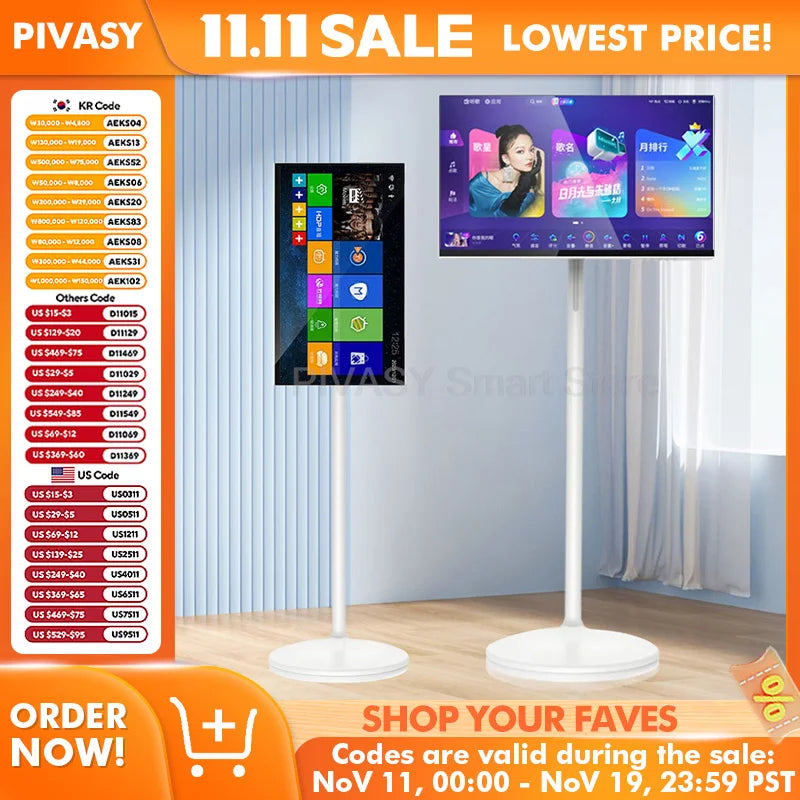 Touch Screen 32" Android Smart TV – Batteria 10000mAh, 8+128G, UHD 4K, Monitor Rotabile