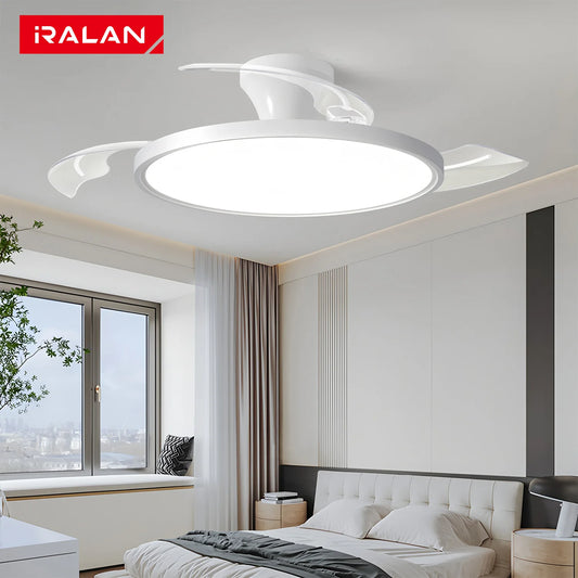 Ventilatore da Soffitto Smart con Pale Retrattili - Luce LED Dimmerabile, Controllo Remoto, Design Moderno per Soggiorno