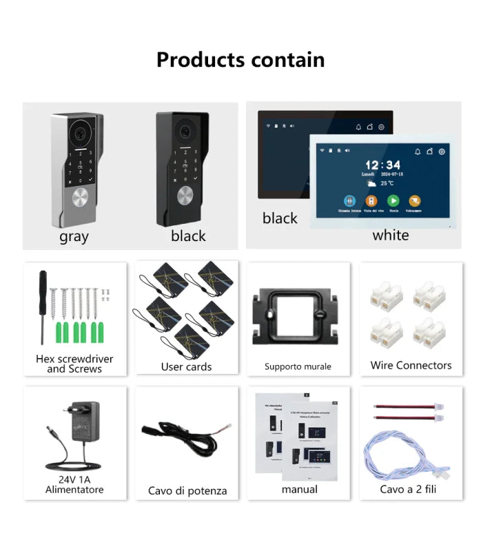 Videocitofono Smart WiFi Anjielo 2 Fili - Monitor Touch 7" IPS 1080P Impermeabile con App TUYA