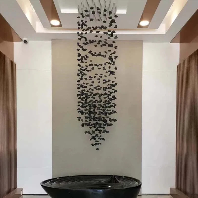Lampadario Artistico Irregolare con Pietre e Cristalli LED per Hotel, Lobby e Scale - Design Black Art
