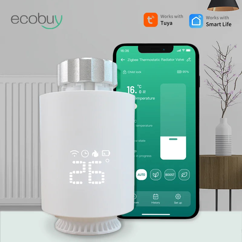 Valvola Termostatica Smart Zigbee 3.0 per Radiatori con Controllo WiFi Tuya e Alexa