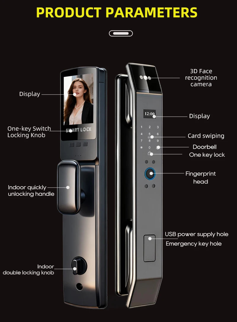 Serratura Smart con Riconoscimento Facciale 3D, Impronta Digitale e App Wishome