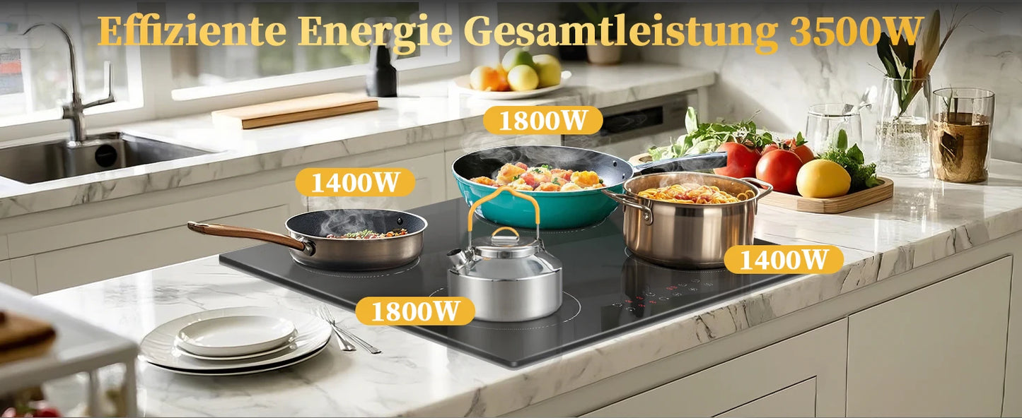 Piano Cottura a Induzione NOXTON 60cm 4 Zone Touch con Timer e Blocco Sicurezza