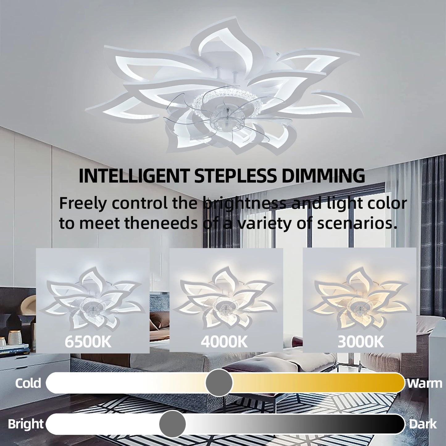 Ventilatore da Soffitto Smart con Luce LED - Controllo App e Telecomando, 6 Velocità, Motore DC Silenzioso