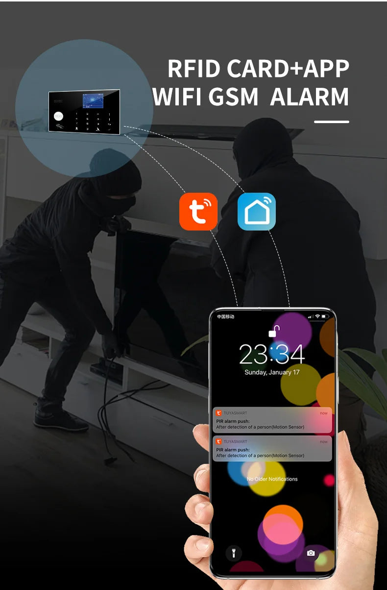 Sistema Allarme Casa WiFi GSM Wireless - Kit Antifurto Smart con Sensori Porta e Movimento, App Tuya e Compatibilità Alexa