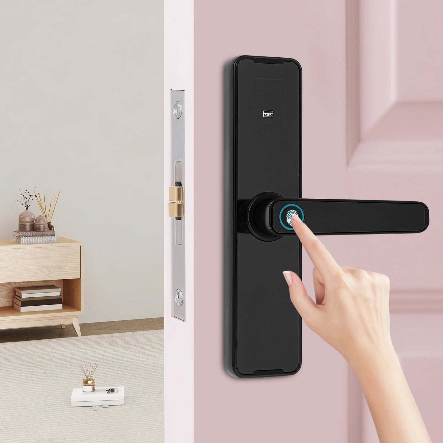 SmartAccess Pro™ – Serratura Intelligente con Maniglia, Impronta Digitale e Controllo WiFi Tuya