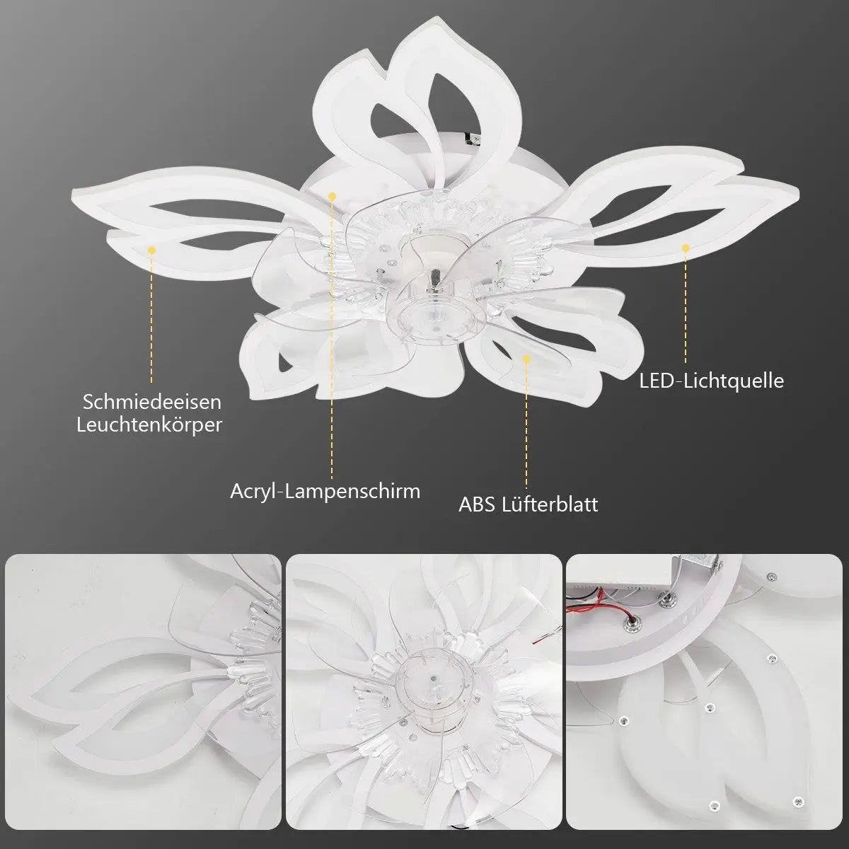 Ventilatore da Soffitto con Luce LED 85W - Design Floreale Silenzioso con Telecomando