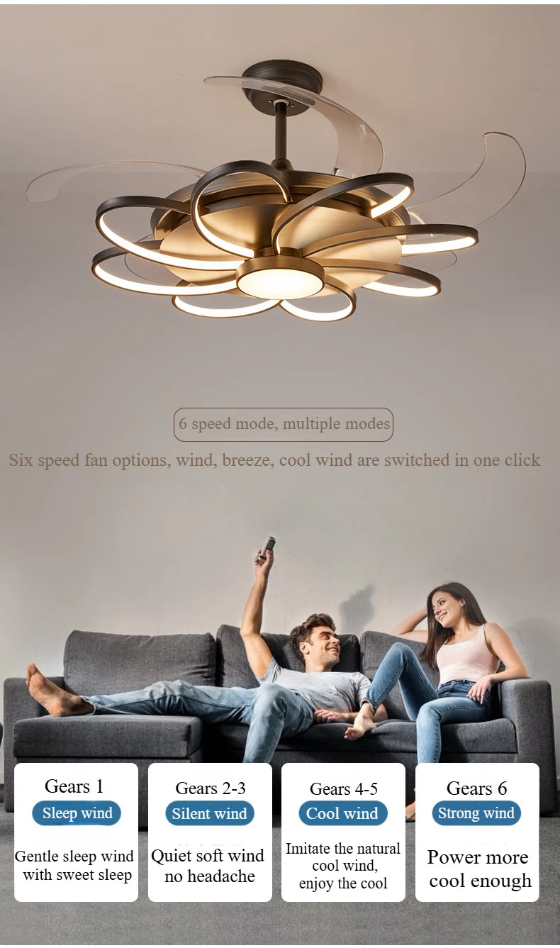 Ventilatore da Soffitto LED Nordico con Telecomando - Design Elegante per Camera da Letto, Sala da Pranzo e Ristorante