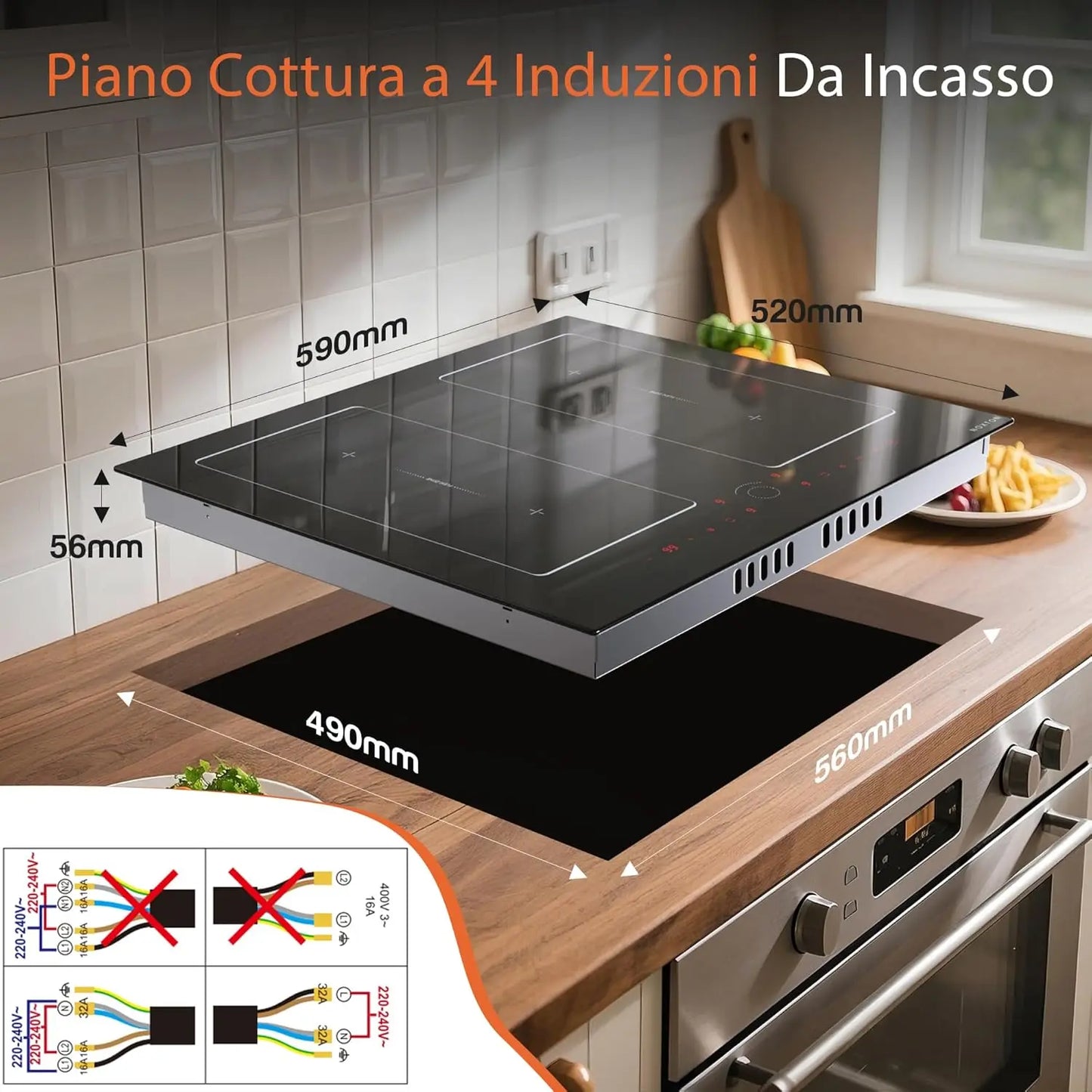 Piano Cottura a Induzione NOXTON 60cm 4 Zone con Booster e Timer