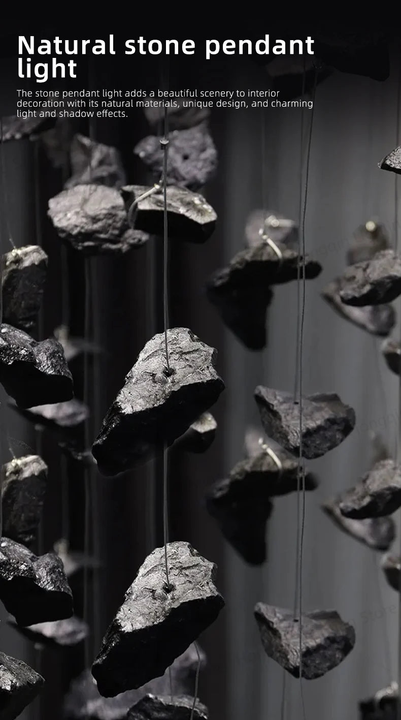 Lampadario Artistico Irregolare con Pietre e Cristalli LED per Hotel, Lobby e Scale - Design Black Art