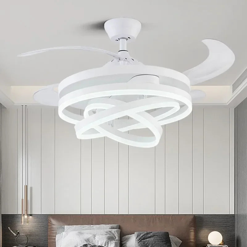 Ventilatore da Soffitto LED Nordico Minimalista - Design Moderno con Luce, Potente e Silenzioso per Soggiorno e Camera da Letto
