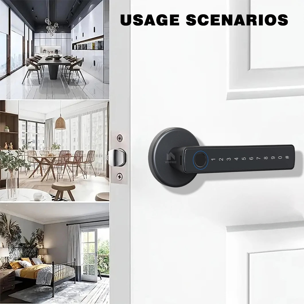 WINFREE ZenLock™ – Serratura Smart per Porte in Legno con Impronta, Codice, Bluetooth e Controllo Vocale