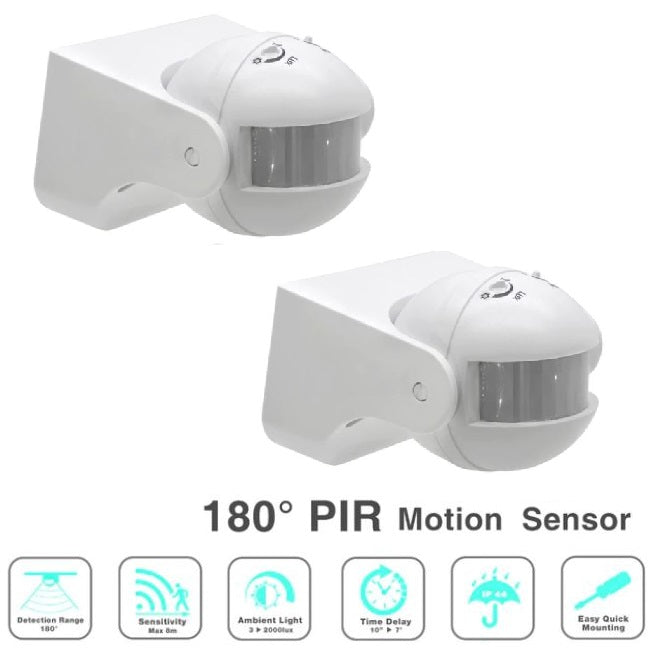 2x SENSORE DI MOVIMENTO INFRAROSSI 180 PIR CREPUSCOLARE RILEVATORE PRESENZE FARO