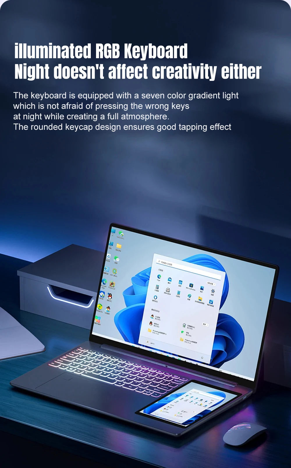 Laptop Dual Screen 15.6" + 7" Touch | Intel N100 | 32GB RAM | 1TB SSD | Tastiera Retroilluminata | Windows 11