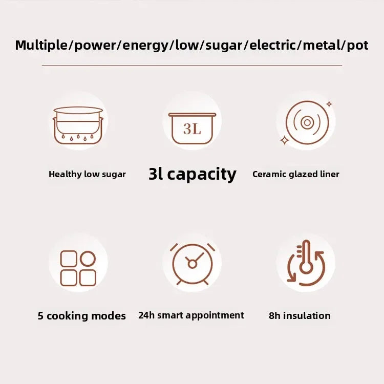 Cuoci Riso Multifunzione Smart 3L - Digitale, Rivestimento Ceramico Antiaderente, Separazione Riso/Zuppa