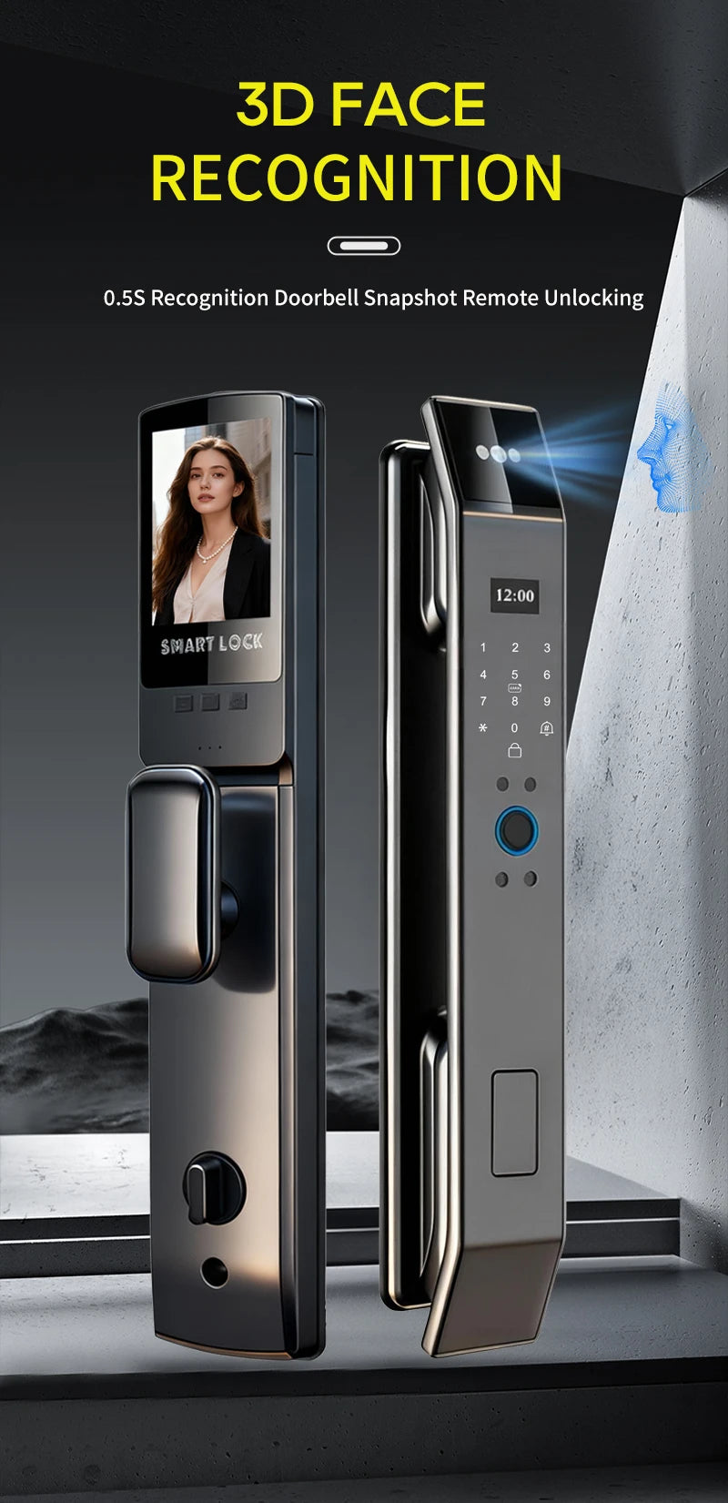 Serratura Smart con Riconoscimento Facciale 3D, Impronta Digitale e App Wishome