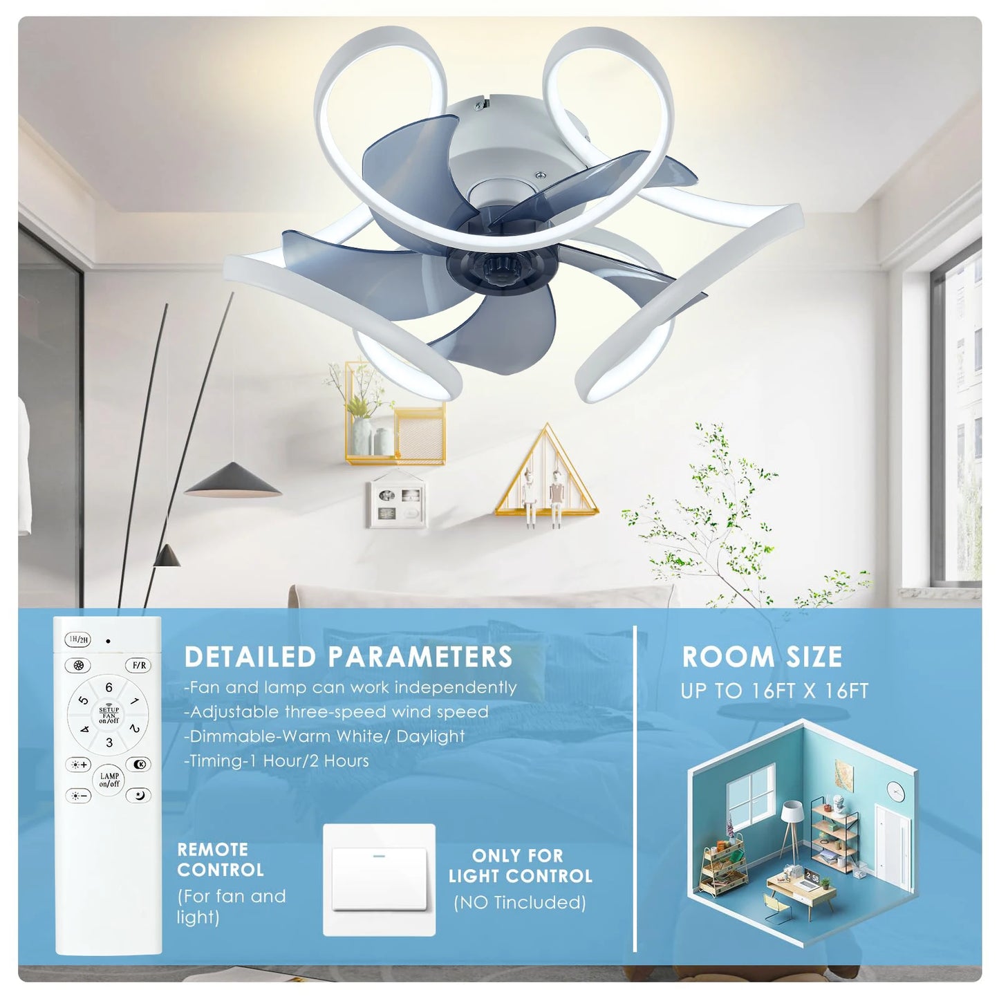 Ventilatore da Soffitto Decorativo con Lampada - Motore Reversibile, Design Moderno per Soggiorno e Cucina