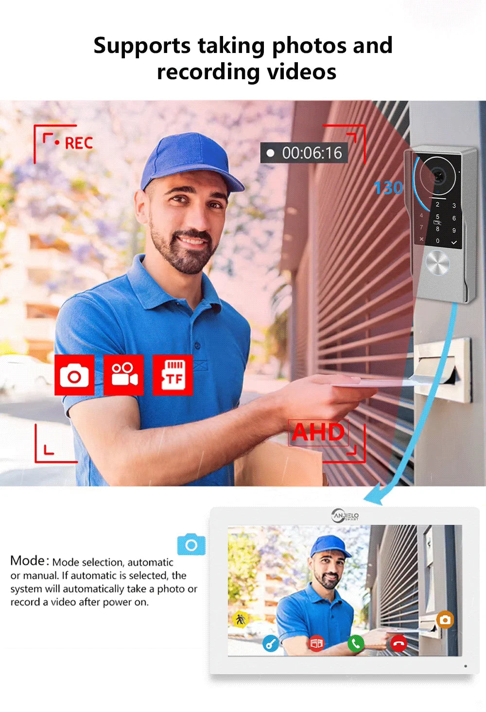 Videocitofono Smart WiFi Anjielo 2 Fili - Monitor Touch 7" IPS 1080P Impermeabile con App TUYA