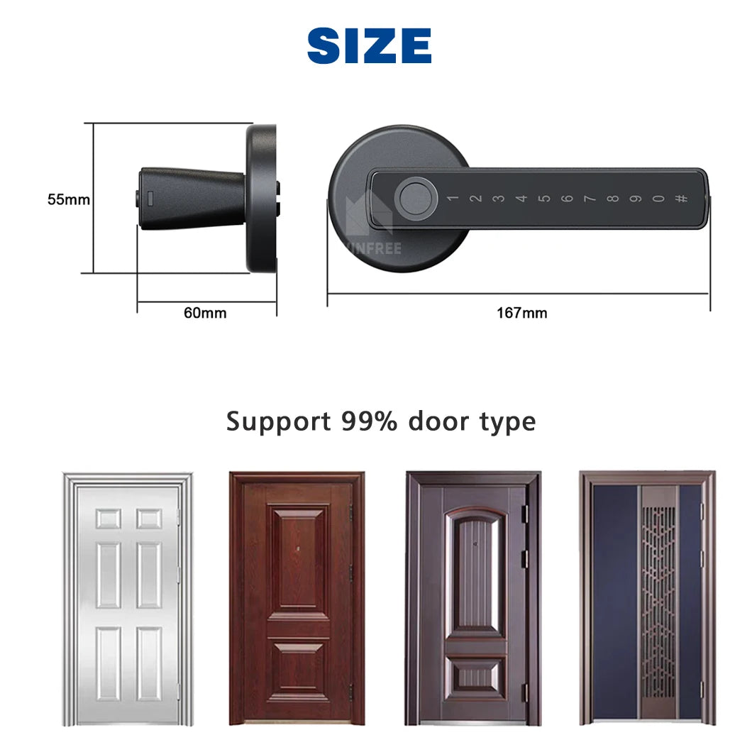 WINFREE ZenLock™ – Serratura Smart per Porte in Legno con Impronta, Codice, Bluetooth e Controllo Vocale