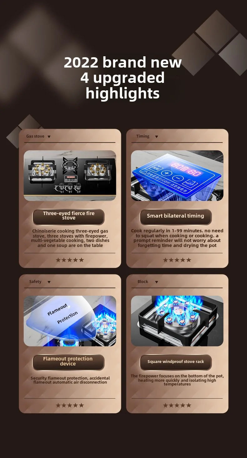 Piano Cottura a Gas 3 Fuochi ad Alta Potenza da Incasso o Appoggio per Cucina - GPL e Metano