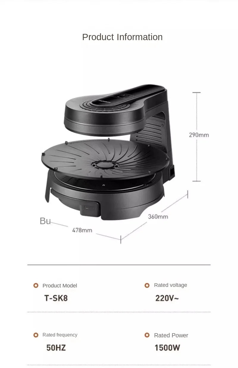 Griglia Elettrica Barbecue Senza Fumo Rotante Multifunzione per Interni