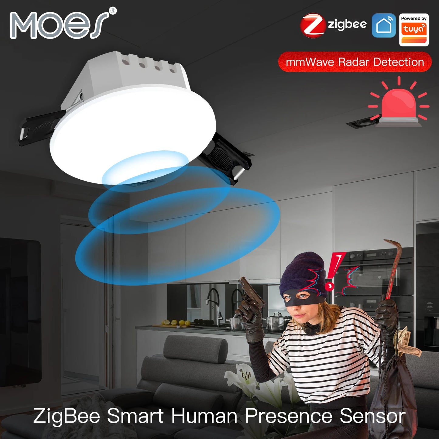 Sensore di Presenza Umana Smart Radar mmWave Zigbee/WiFi con Rilevamento Luminosità Tuya