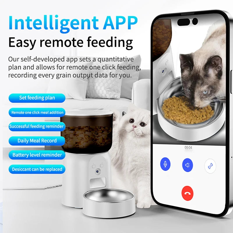 Distributore Automatico Cibo 3L con Telecamera WiFi per Gatti e Cani - Controllo App e Video HD