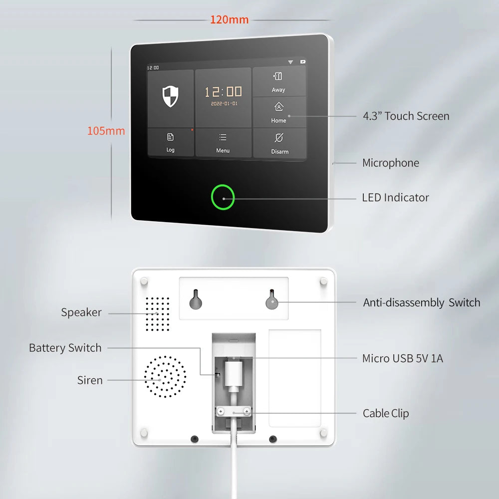 Kit Allarme Casa WiFi Smart con Display Touch 4.3" - Sistema Antifurto Wireless Tuya con 10 Lingue e Controllo App