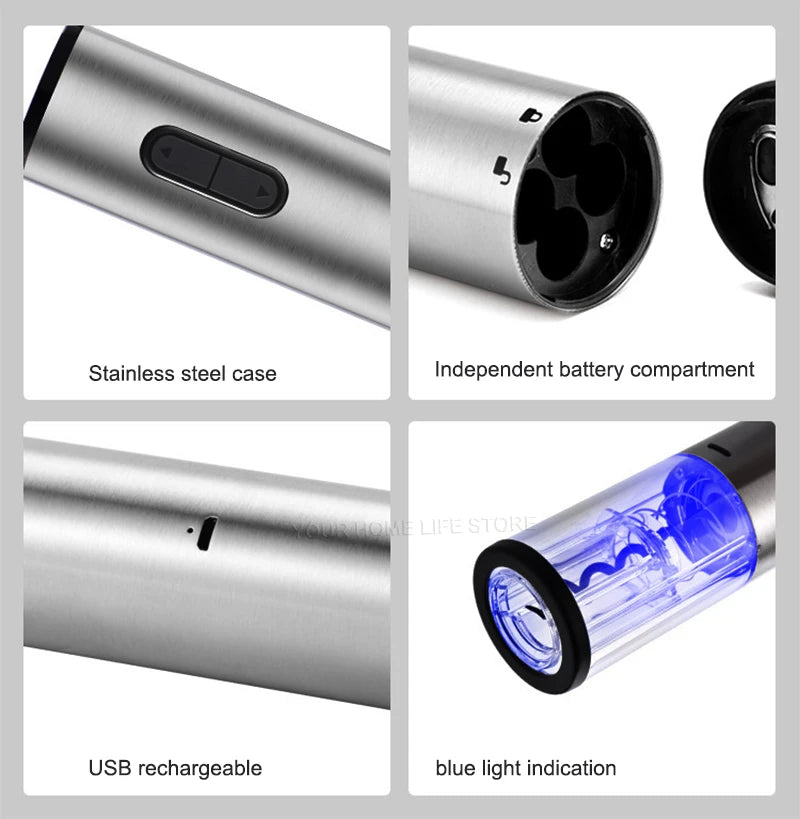 Cavatappi Elettrico Automatico Ricaricabile - Apribottiglie Vino con Tagliacapsule in Acciaio Inox