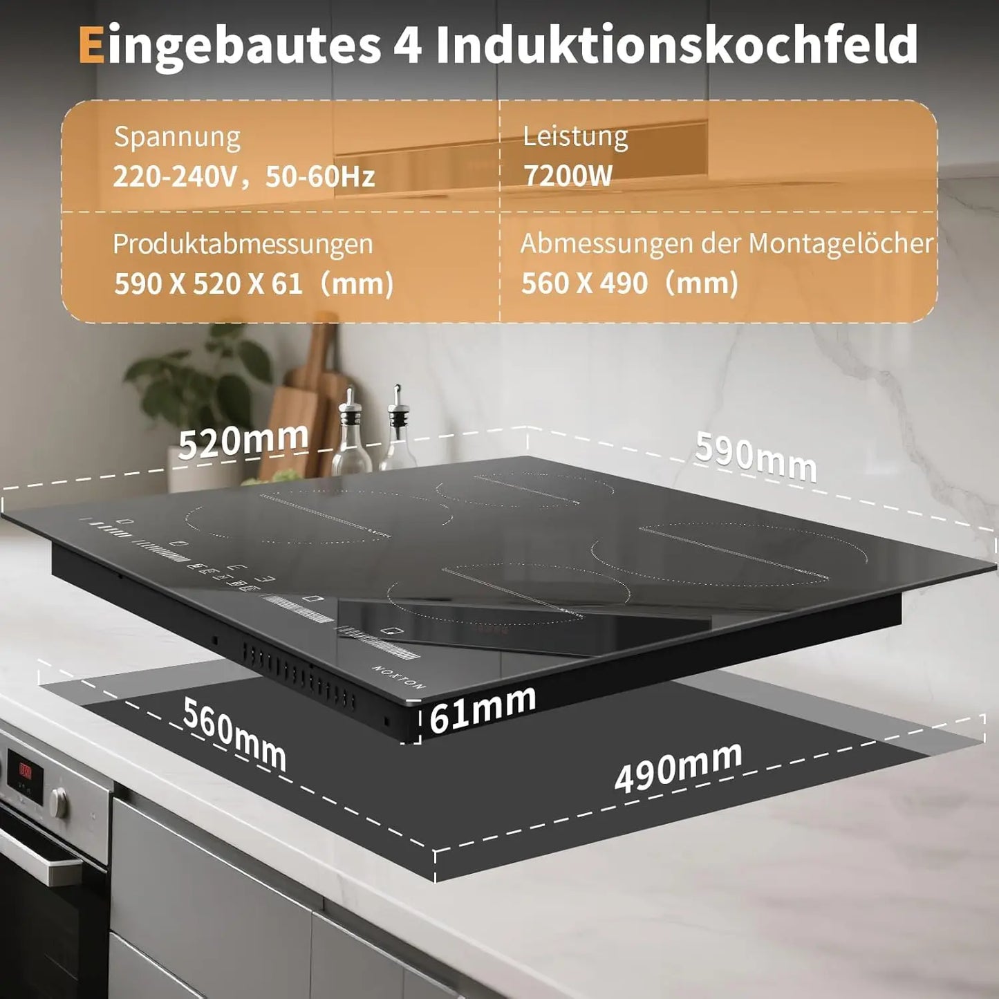 Piano Cottura a Induzione NOXTON 60cm 4 Zone con Booster e Timer