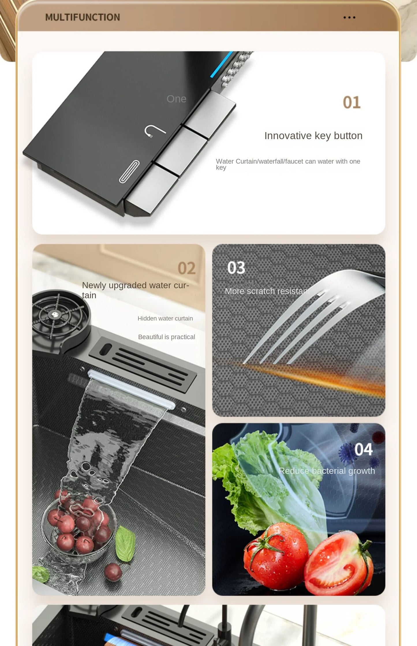 Lavello Cucina Acciaio Inox 304 Nano Black con Rubinetto Digitale a Cascata