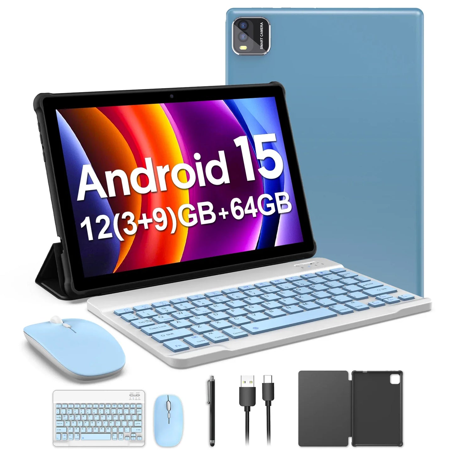 Tablet Android 15 da 10" - 12GB RAM 64GB ROM con Tastiera, Processore Quad-Core e WiFi 5G