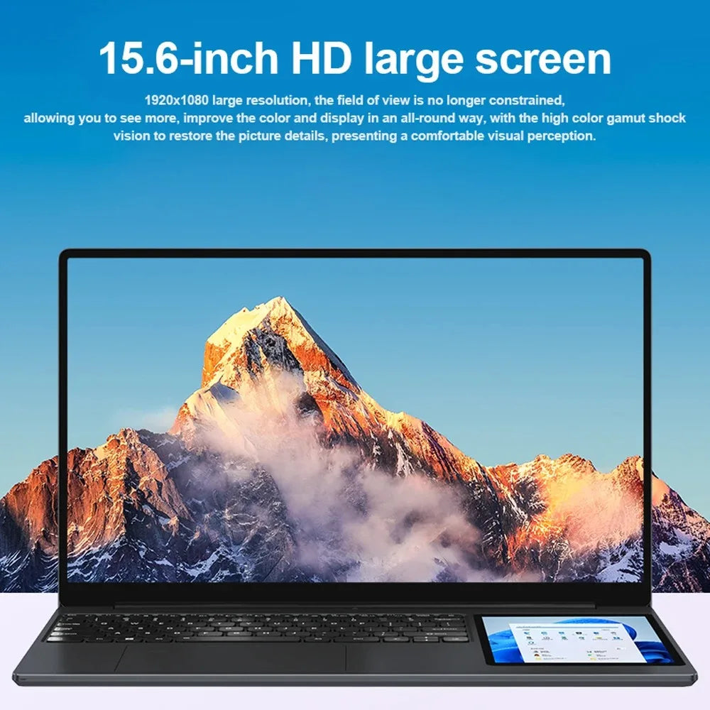 Laptop Dual Screen 15.6" + 7" Touch | Intel N100 | 32GB RAM | 1TB SSD | Tastiera Retroilluminata | Windows 11