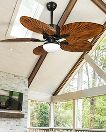 Ventilatore da Soffitto Tropicale per Esterni - 5 Pale a Foglia di Palma, Dimmerabile, Efficiente per Portico e Veranda