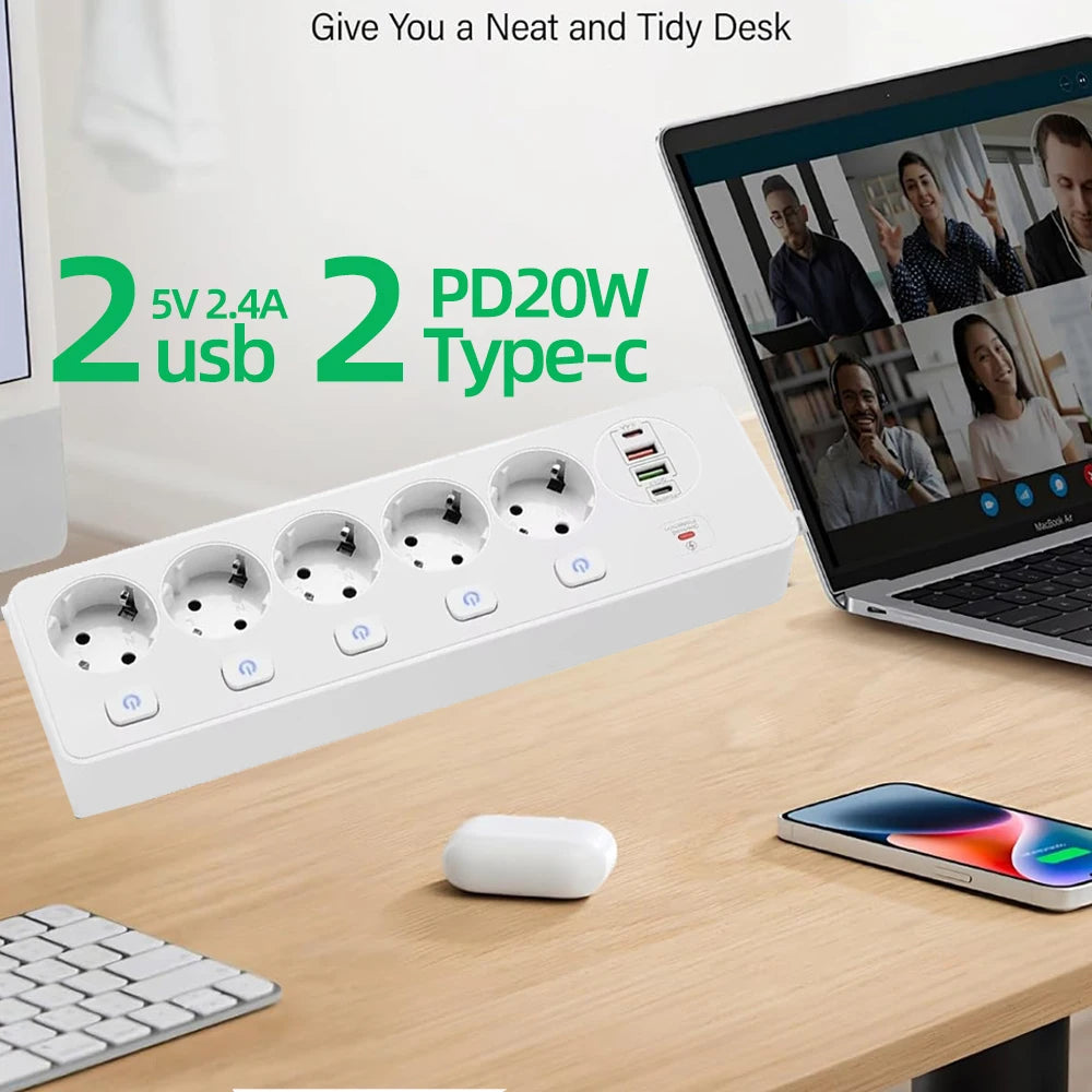 Ciabatta Multipresa Smart con Porte USB e Type-C - Controllo Indipendente, Protezione da Sovraccarico, Prese Multiple