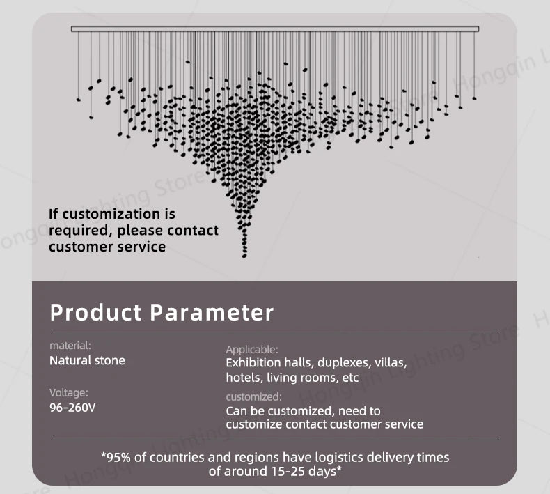 Lampadario Artistico Irregolare con Pietre e Cristalli LED per Hotel, Lobby e Scale - Design Black Art