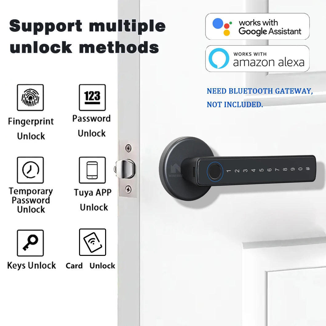 WINFREE ZenLock™ – Serratura Smart per Porte in Legno con Impronta, Codice, Bluetooth e Controllo Vocale