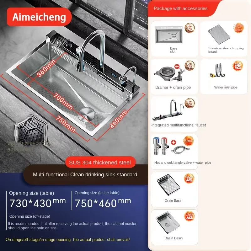 Lavello Cucina Acciaio Inox 304 Nano Black con Rubinetto Digitale a Cascata