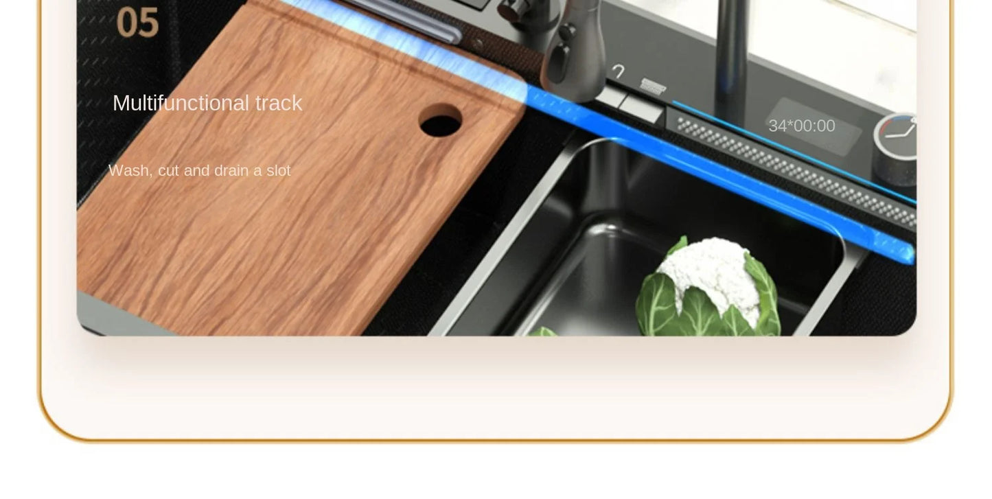 Lavello Cucina Acciaio Inox 304 Nano Black con Rubinetto Digitale a Cascata