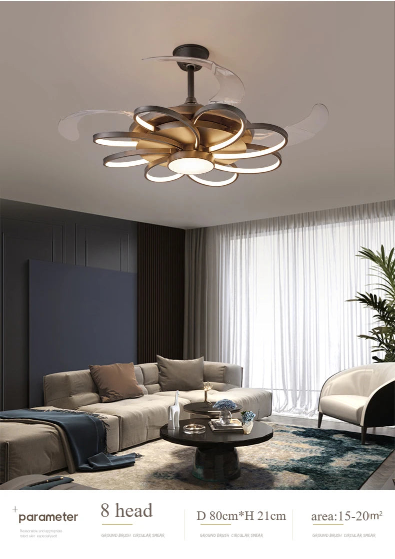 Ventilatore da Soffitto LED Nordico con Telecomando - Design Elegante per Camera da Letto, Sala da Pranzo e Ristorante