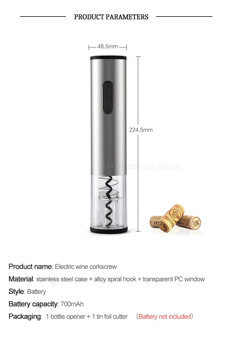 Cavatappi Elettrico Automatico Ricaricabile - Apribottiglie Vino con Tagliacapsule in Acciaio Inox