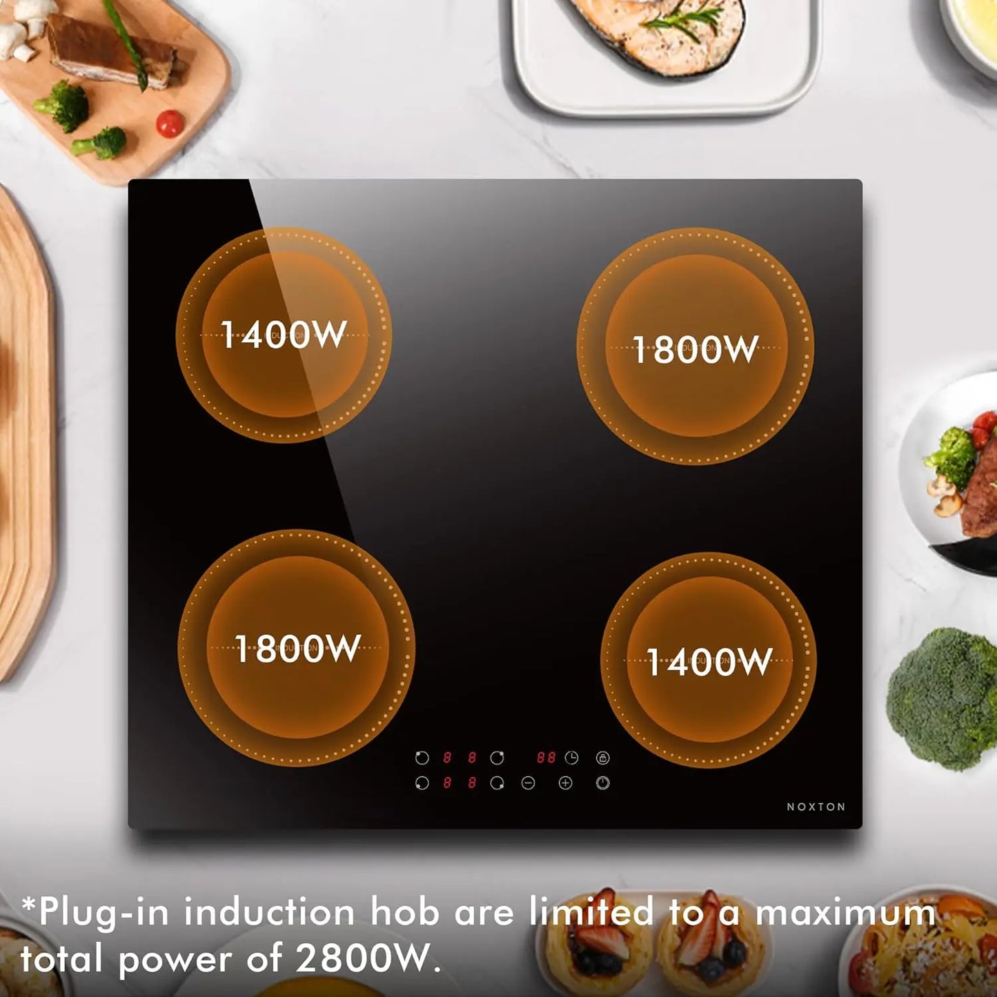 Piano Cottura a Induzione NOXTON 60cm 4 Zone Touch con Timer e Blocco Sicurezza