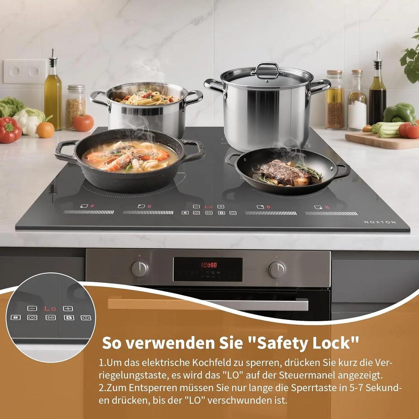 Piano Cottura a Induzione NOXTON 60cm 4 Zone con Booster e Timer