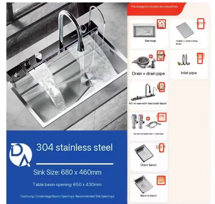 Lavello Cucina Acciaio Inox 304 Nano Black con Rubinetto Digitale a Cascata